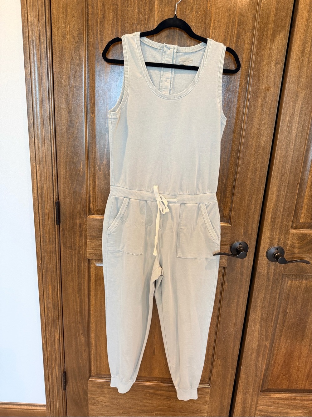Thread & Supply Light Gray Sleeveless Drawstring Jumpsuit